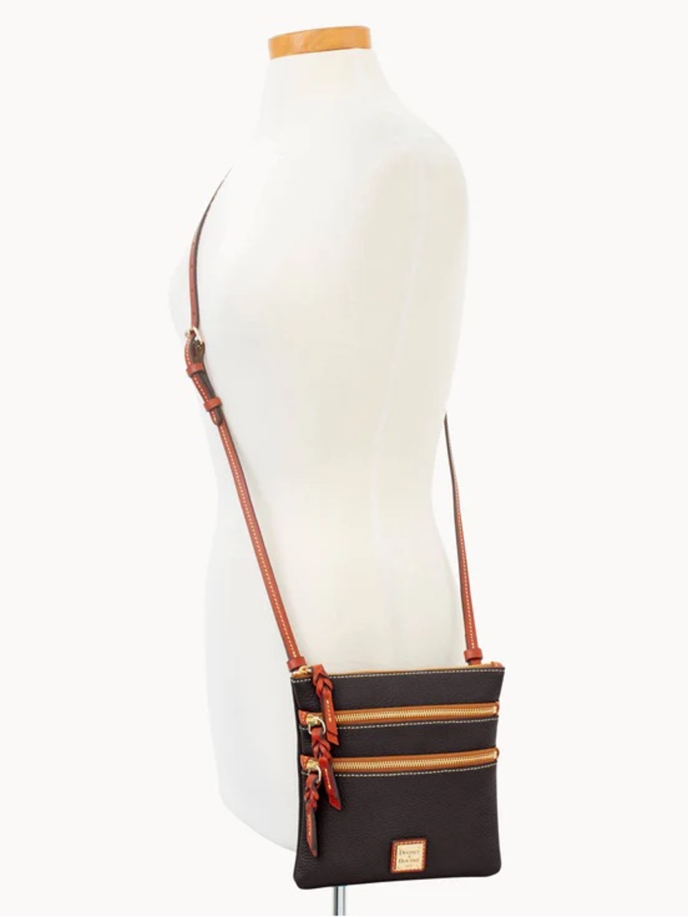 Dooney & Bourke Florentine leather triple zip crossbody bag in a chestnut brown - Picture 9 of 9